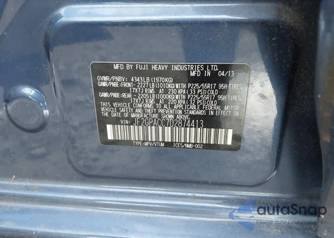 2013 Subaru Xv Crosstrek 2.0I Premium from USA, damaged, VIN JF2GPACC7D2874413